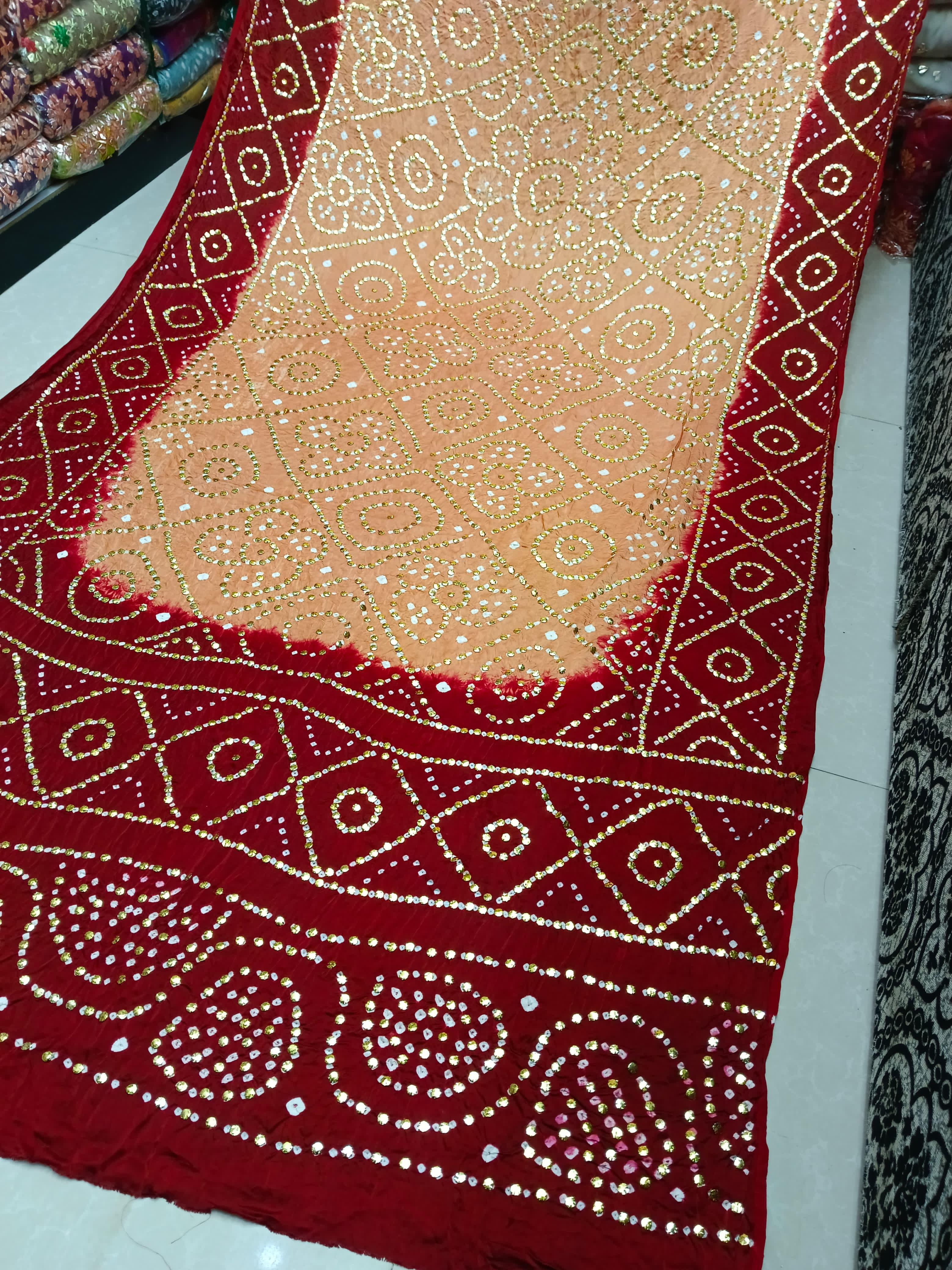 Red Gijji Silk Dupatta with Mukesh Work – 3.5 Yards